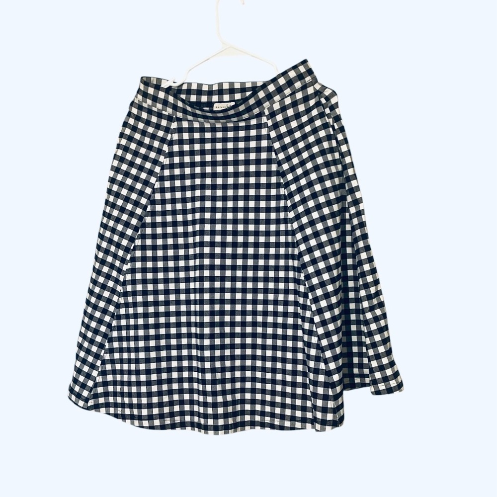Maison Jules Black and White Gingham Midi Skirt